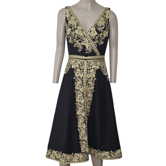 Beth Bowley Dresses & Skirts - Antropology Beth Bowley Black Dress with Gold Detailing Onamentation Wool Boho